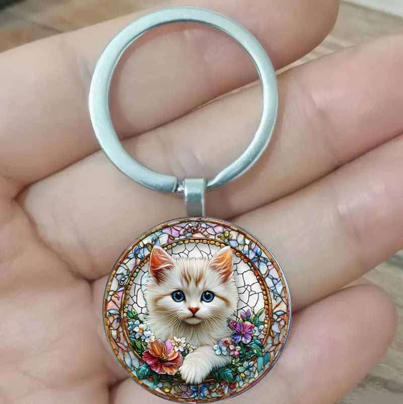 Vintage Fashion Enthusiasts - Enchanting Kitten and Flower Colored Glass