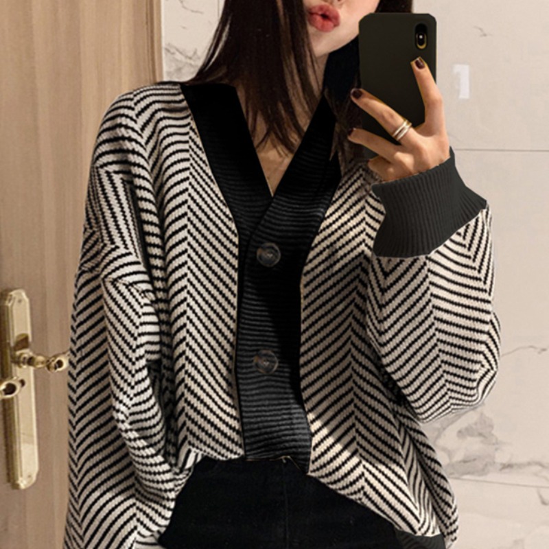 Crop Cardigan Vintage - Autumn Winter Fashion Striped Cardigan Sweater