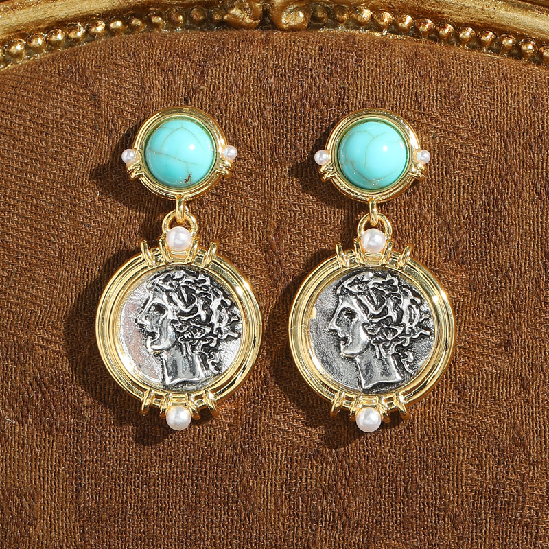 Vintage Fashion Jewelry Brands - Vintage Turquoise Drop Earring Hanging Round