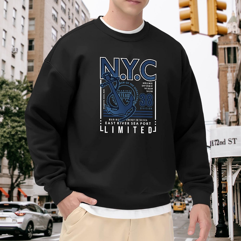 Men's Black Crew Neck Loose Sw – Vintage Fashion Nyc Bewertung und Preis