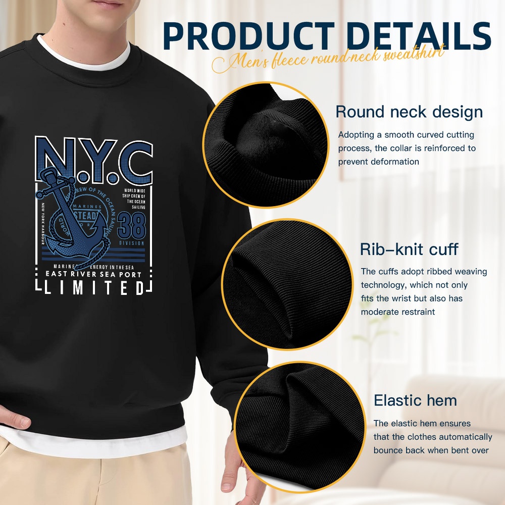 Men's Black Crew Neck Loose Sw – Vintage Fashion Nyc Bewertung und Preis
