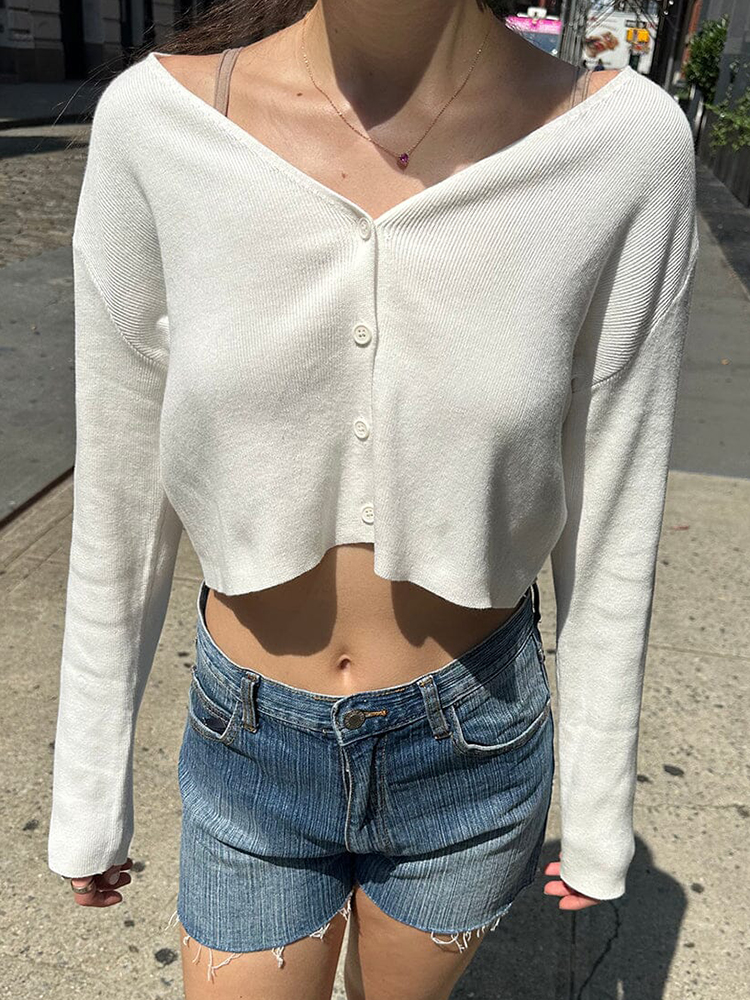 Vintage White Button Knitted C – Crop Cardigan Vintage Bewertung und Preis