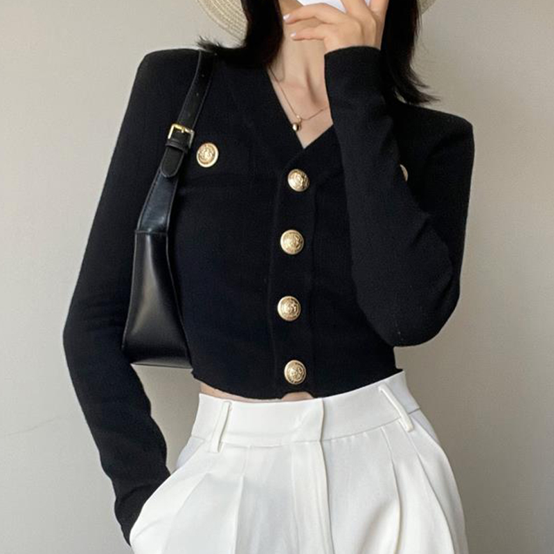 Gold Button Front Knit Cardiga – Crop Cardigan Vintage Bewertung und Preis