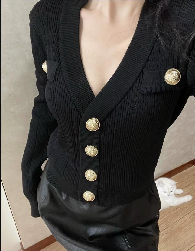 Gold Button Front Knit Cardiga – Crop Cardigan Vintage Bewertung und Preis