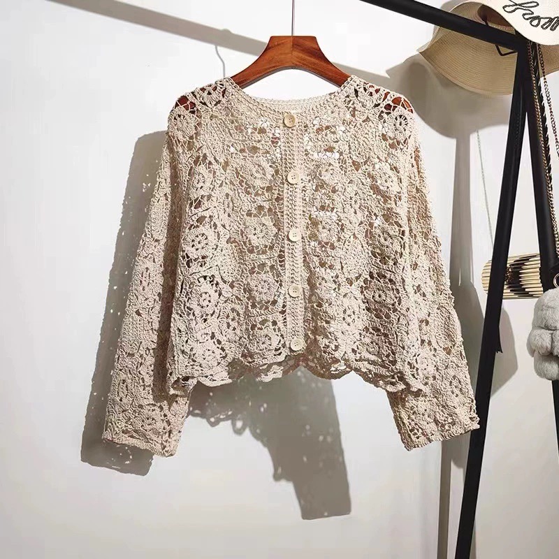 Retro Hook Flower Hollow Out T – Crop Cardigan Vintage Bewertung und Preis