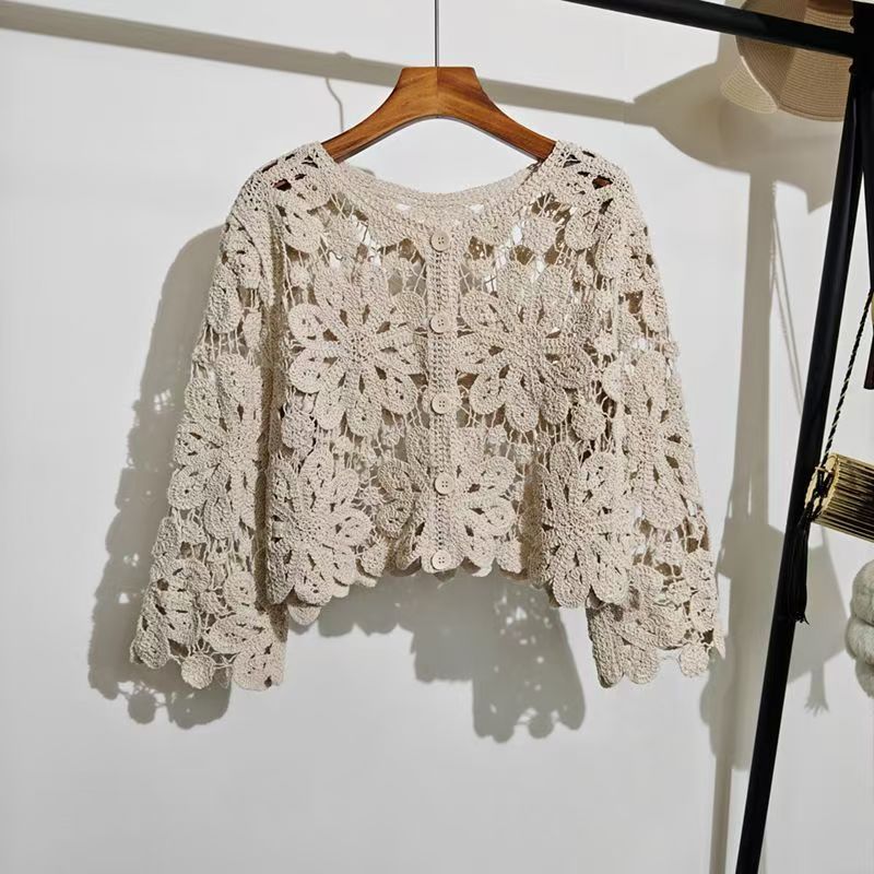 Retro Hook Flower Hollow Out T – Crop Cardigan Vintage Bewertung und Preis