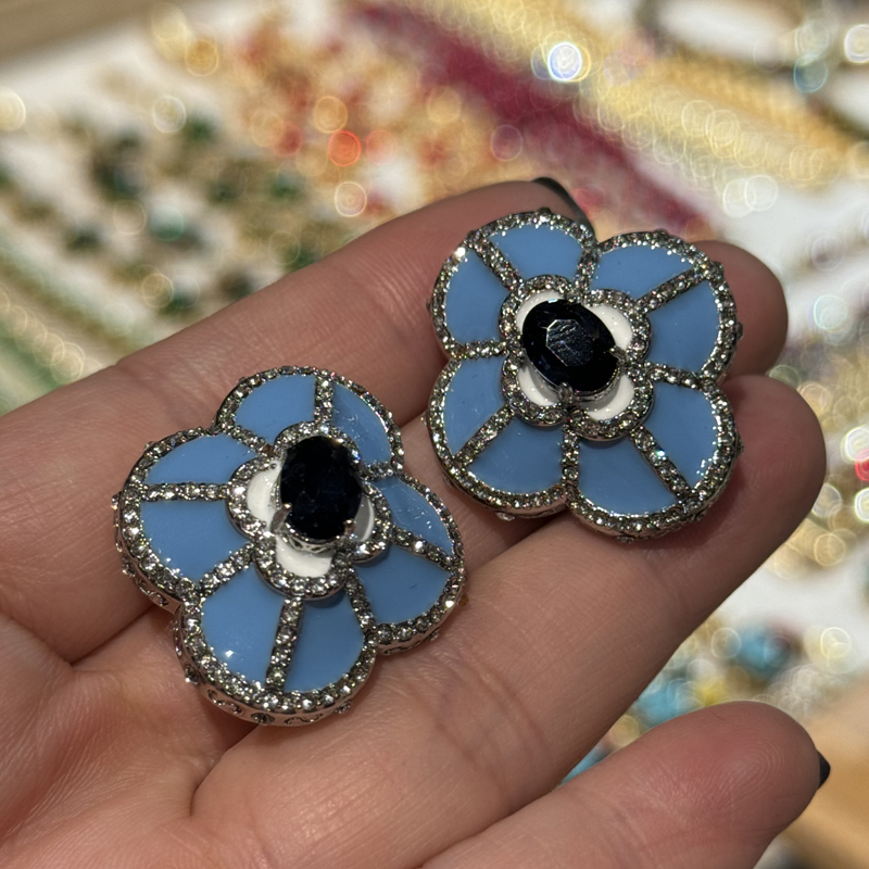 Vintage Four Leaves Blue Stud  – Vintage Fashion Jewelry Brands Bewertung und Preis
